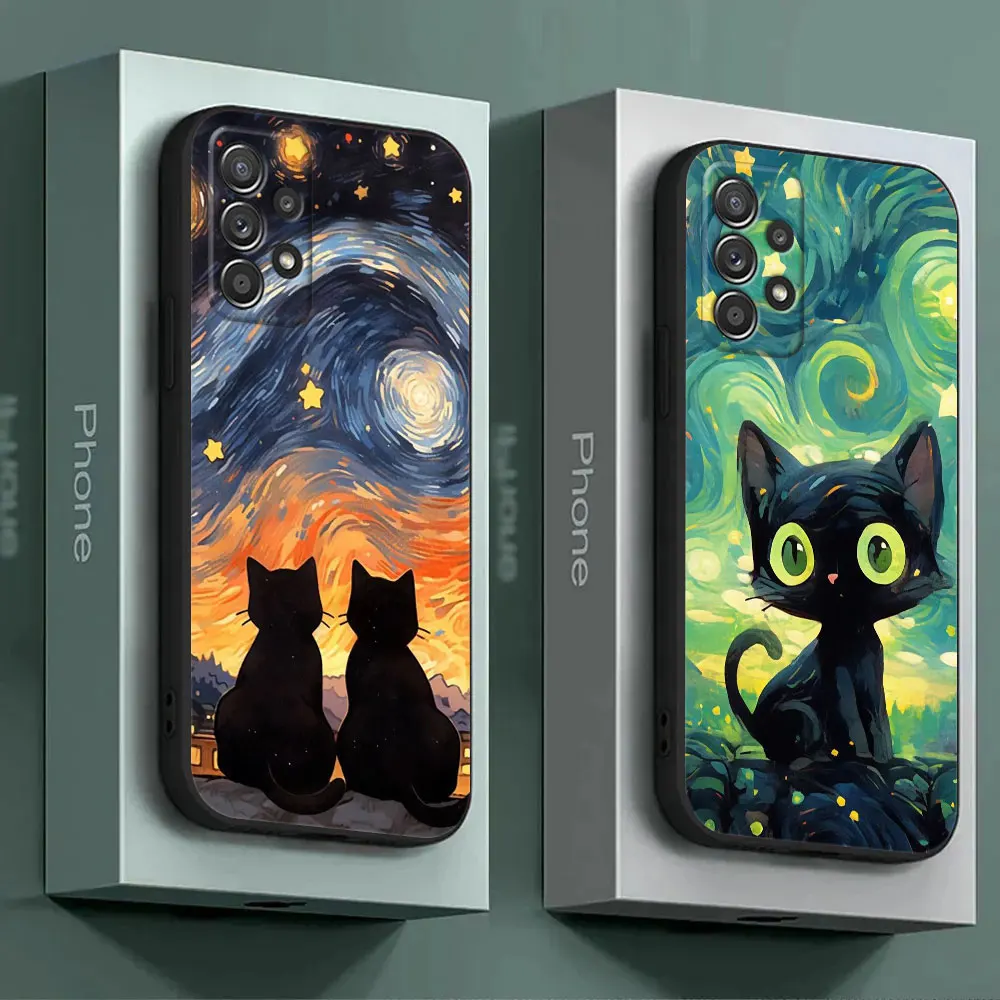 Van Gogh Starry Night Cat Soft Phone Case Cover