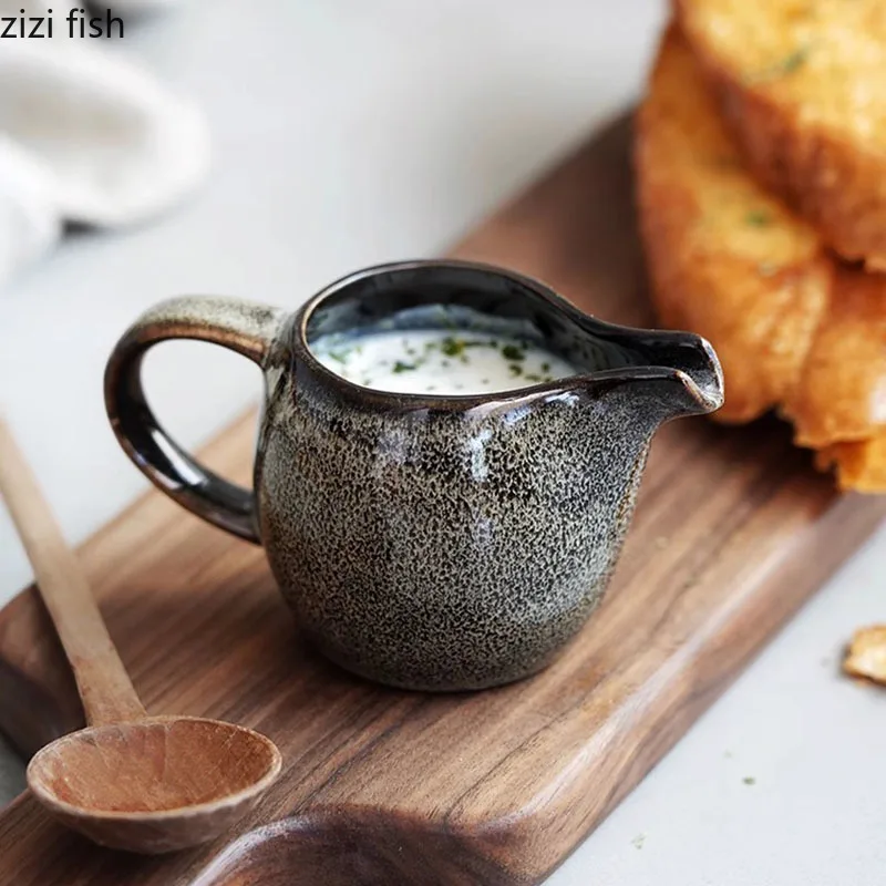 Kiln Changes Creative Ceramic Milk Jug with Handle Restaurant Steak Sauce Pot Milk Pot Gravy Boats Kitchen Retro Seasoning Tools milk frother jug,milk frothing jug