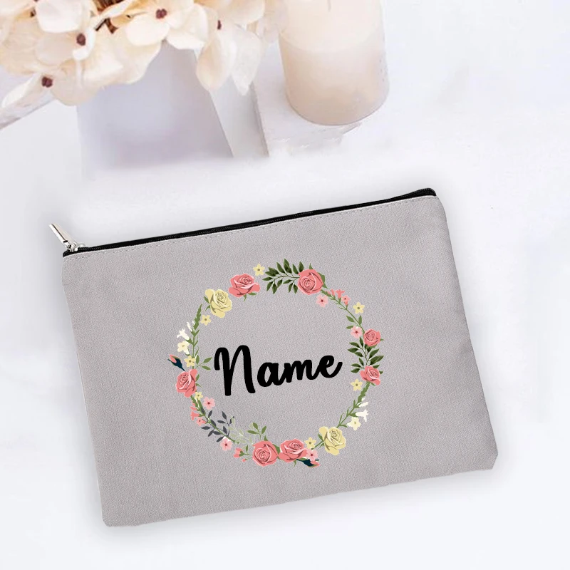 Personal Name Flower Makeup Bag Pouch Travel Outdoor Girl Women Cosmetic Bags Toiletries Organizer Lady Wash Storage Case makeup organizer cosmetic bag cosmetic storage bag toiletry bag makeup bag cosmetic case