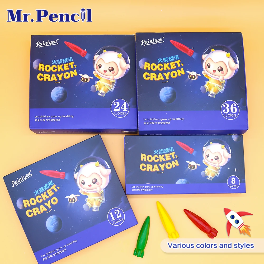 

Safe Non-toxic Rocket Molding Art Colors Pen Pastel Wax Crayon Pencil Stationery Drawing Toys For Student Children Kids Gift