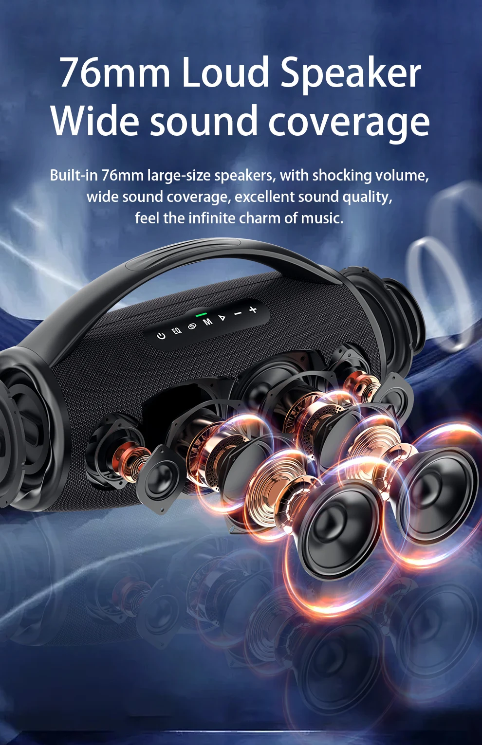 ZEALOT S97 Altavoz Bluetooth portátil de 80W Alto volumen Resistente al agua 16000mAh Subwoofer TWS inalámbrico Suporrt USB/TF/AUX RGB luz.