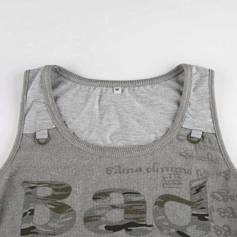 grey printed tank top