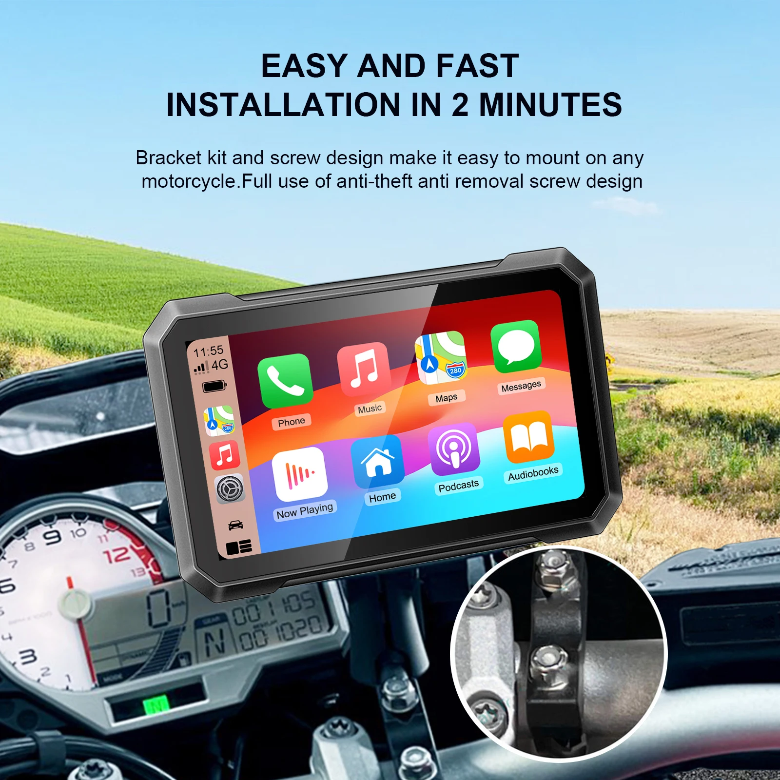 Motorcycle CarPlay Monitor IPX6 7 inch Touch Moto Navigator External  Wireless Monitor Support Android Auto Support Car Audio - AliExpress