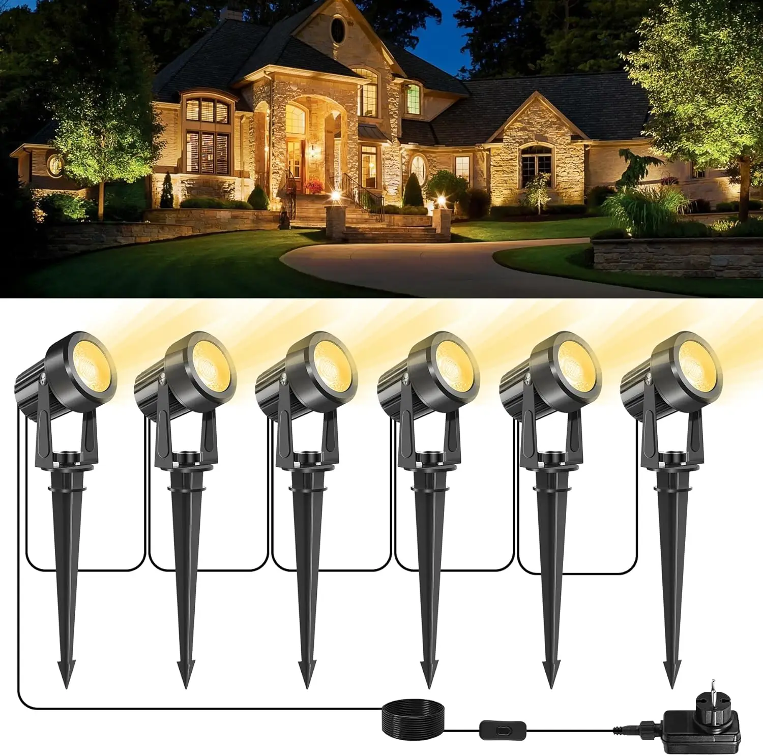 3000K Outdoor Spotlight Garden Landscape Decoration EU/US Plug Floodlight Waterproof Pathway Yard Lawn Lamp 110V 220V Lighti 2
