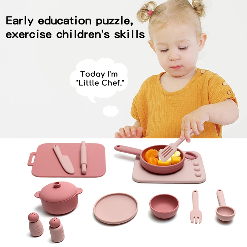 Food Grade Silicone Kitchen Toys Set for Babies Kitchen Accessories Pretend Play Cooking Toy BPA Free Children Educational Toys