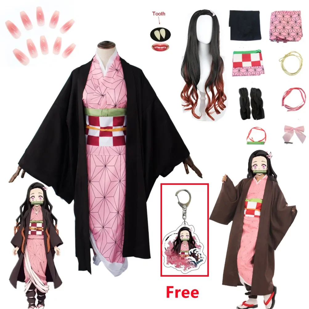 

Nezuko Cosplay Anime Demon Slayer Kimetsu No Yaiba Cosplay Costume & Accessories Kamado Kimono Uniform Halloween Clothes