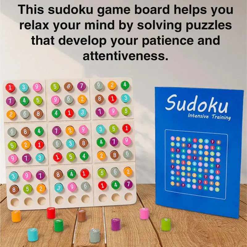 Sudoku Board Colorful Wooden Sudoku Puzzles Board Game Brain Teaser Desktop Toys Number Thinking Game for Adults and Kids 3 2