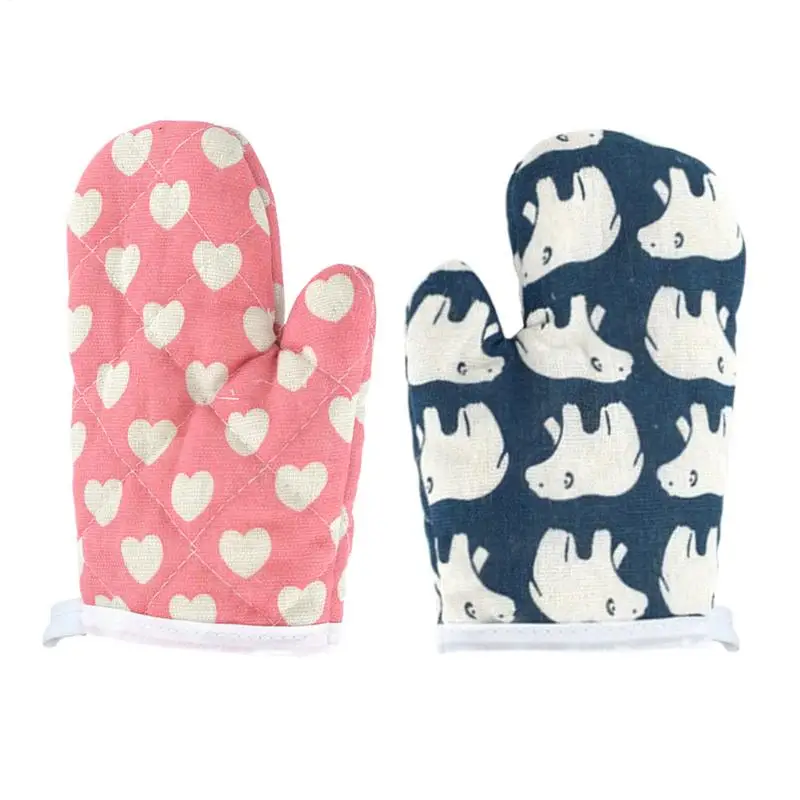 Cute printed Pattern Kids Oven Mitts Heat Resistant Cooking Mitts Anti Scald Baking Gloves Children's Kitchen Microwave Gloves