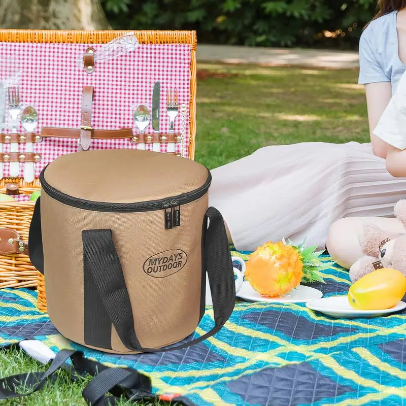 Oxford Cloth Camping Cookware Sundries Carrying Bag Waterproof Round Plate Dishes Bowl Pot Storage Pouch Wear Resistant camping cookware bag