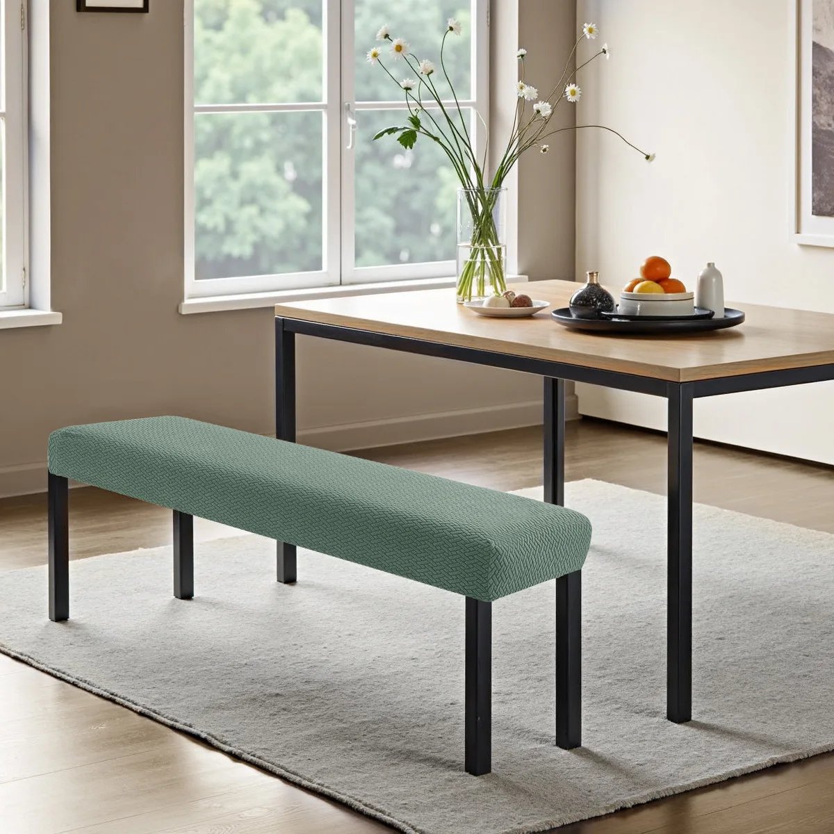 Elegant Stretch Jacquard Dining Bench Slipcover - Washable & Anti-Dust Protector
