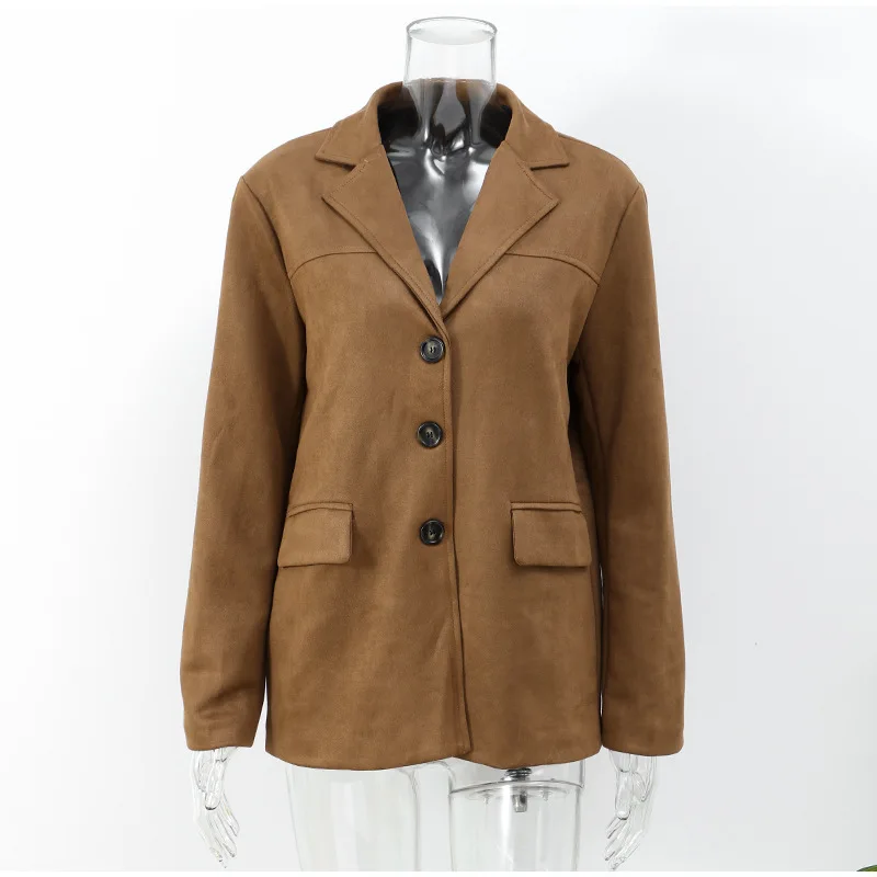 Vintage Fashion Pocket Jackets For Women Winter High Street Lapel Elegant Solid Commute Winter Outwear Ladies Coat