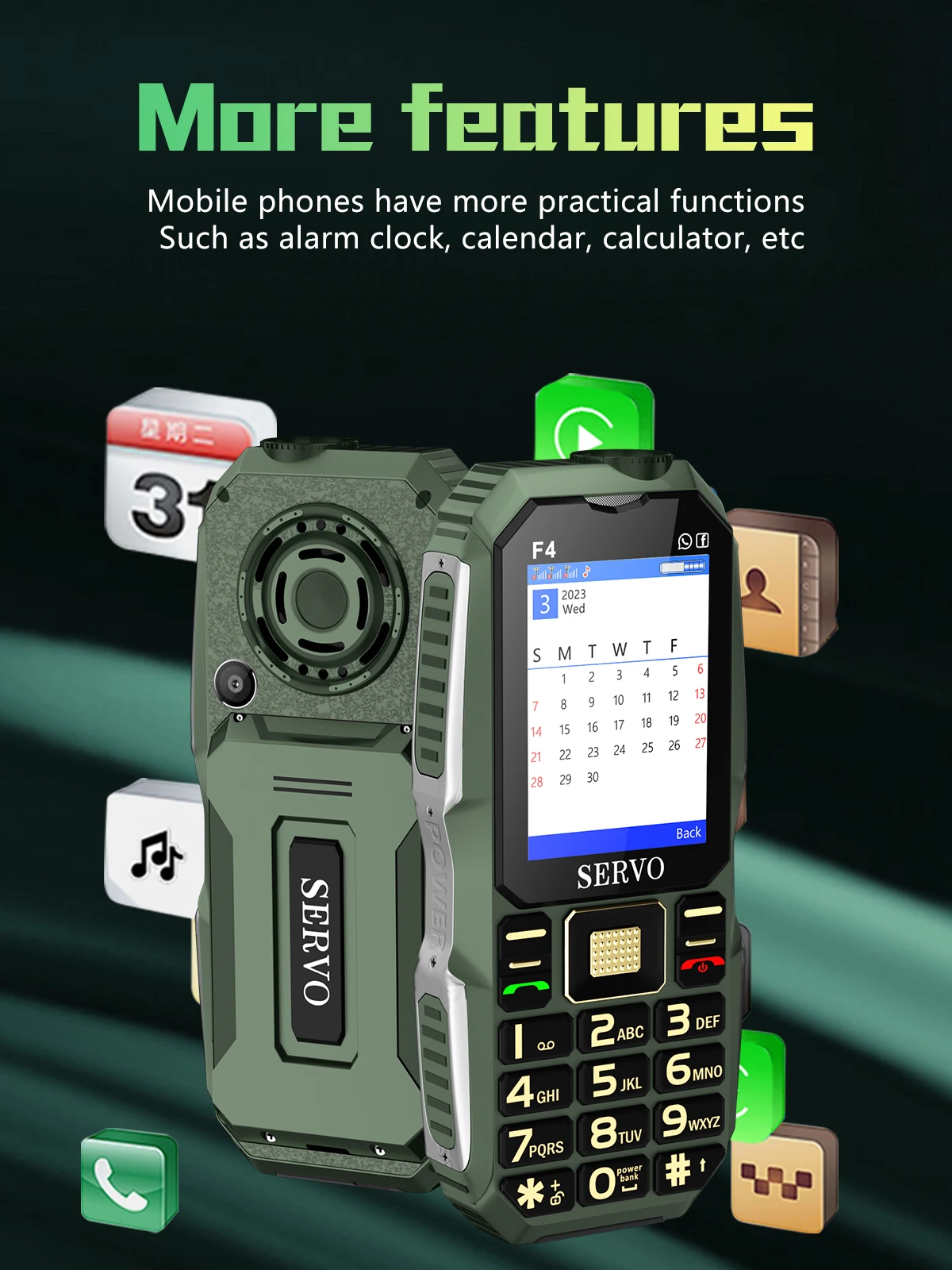 SERVO-F4 Telefone Rugged, 3 Celular Cartão SIM,