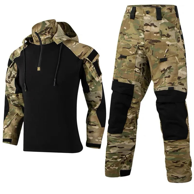 

Multiple Pockets Army Combat Paintball Shirt Cargo Pant Set Uniform male New Military Camouflage Tactical Hooded Suit Men Casual