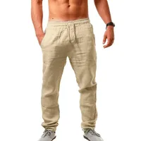 Printemps/été nouveau 9 couleurs hommes couleur unie coton lin pantalon automne Streetwear mode décontracté couleur unie pantalon ample 4