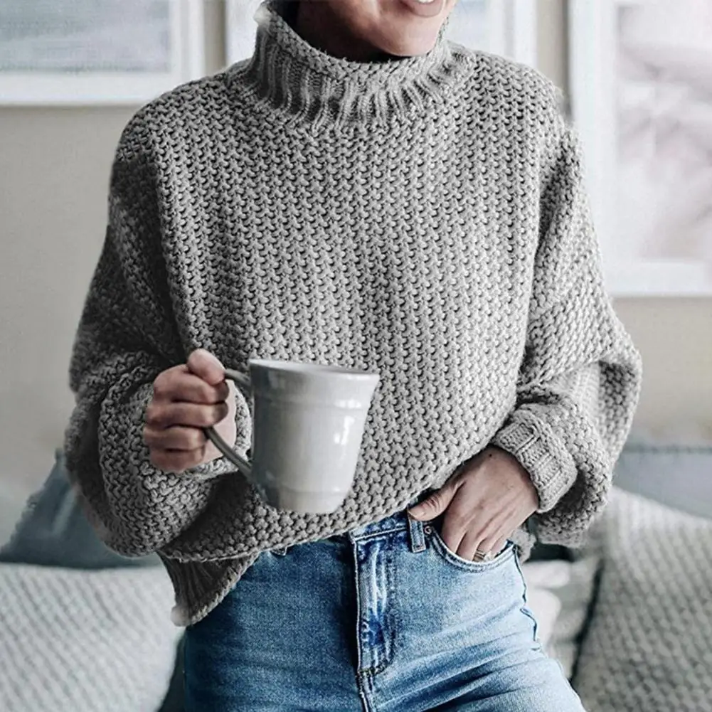 

Women Turtleneck Knitwear Stylish Women's Turtleneck Sweater Cozy Ribbed Trim Pullover for Autumn/winter Streetwear Knit Top