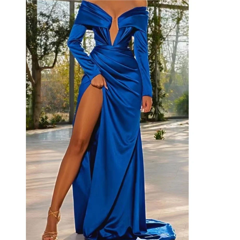 

Muloong Off-the-shoulder Neckline Sweep Train Ruffle Women Luxury Party Dress 2023