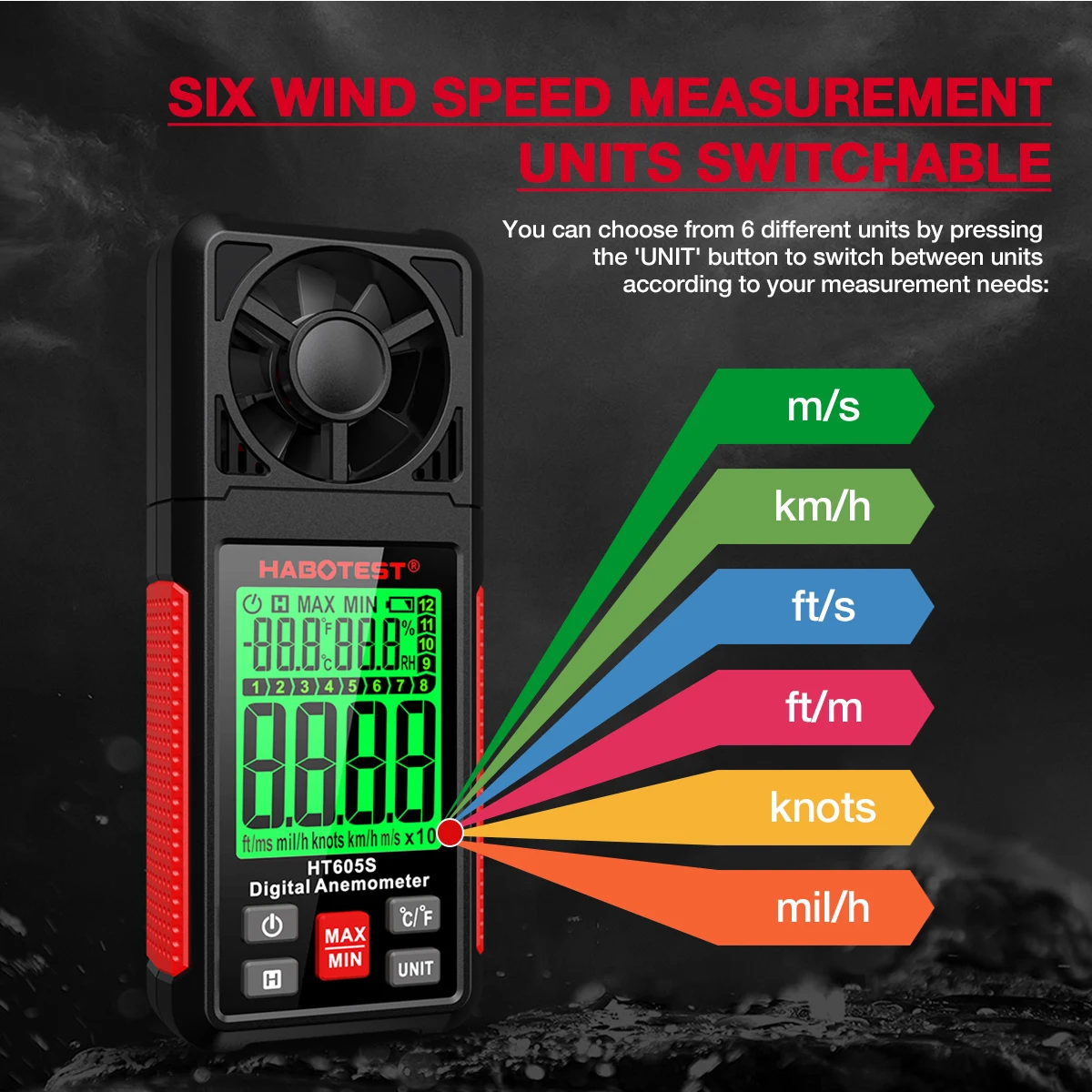 Digital Anemometer Wind Speed Meter with Backlight LCD Screen Air Flow Meter for Sailing Surfing Drone Flying HABOTEST HT605S