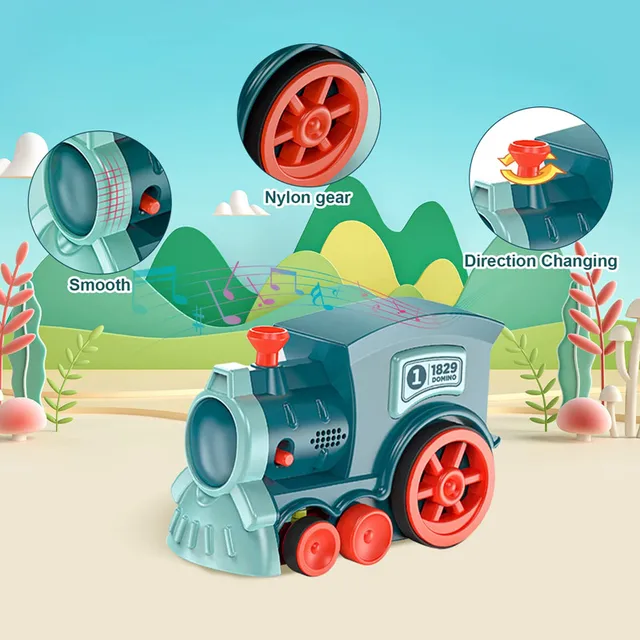 Kids Domino Train Car Set Sound Light Automatic Laying Domino Brick Colorful Dominoes Blocks Game Educational DIY Toy Gift 3