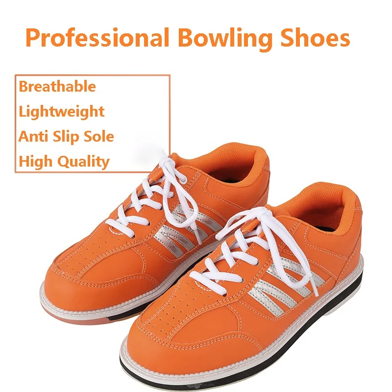 Bowling Shoes Men Right Hand Non-slip Bowling Shoes Male Breathable Lightweight Sneakers Men Lace-up Bowling Shoes Orange Sports Footwear