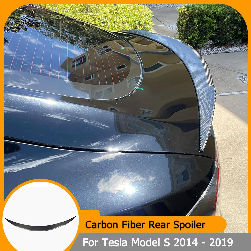 Alettone Posteriore In Fibra Di Carbonio Per Tesla Model S (2012-2019) - Spoiler Baule Nero Opaco