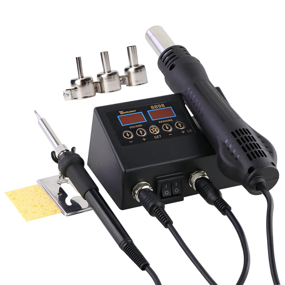 8898 2 In 1 Dual Digital Display Adjustable Temperature Welding Station 220V 110V Mobile Phone Repair Welding Tool Kit