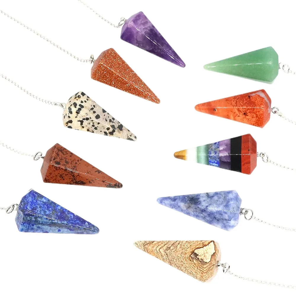 Natural Stones 7 Chakra Crystal Pendulum for Divination Dowsing Quartz Pendulums Reiki Gems Pendant Pendulos Necklace Jewelry