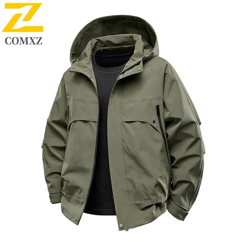 COMXZ Casual Men Jacket Hooded Outdoor Exploration Cozy Motorcycle Coat Everyday Wear Light Wear Resistant Autumn Clothing