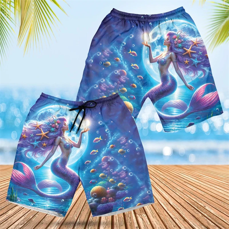 

Harajuku Fashion Mermaid 3D Printed Beach Shorts Casual Hawaiian Sea Maiden Short Pants For Men Clothes Sexy Women Trunks Tops