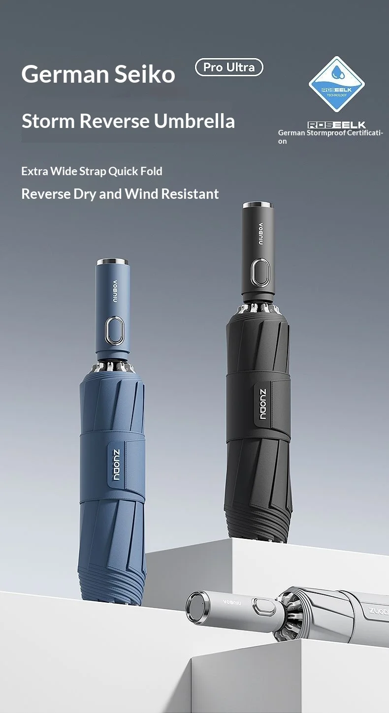 Automatic Reverse Fold Umbrella Step-Close Large Windproof Durable Car-Friendly All-Weather Sun/Rain