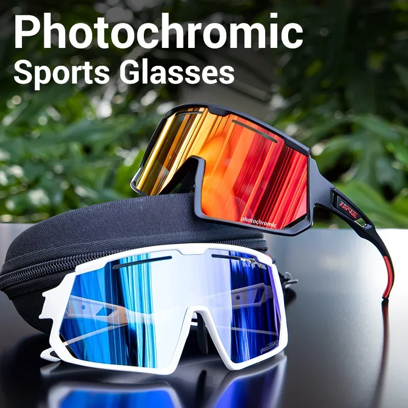 Kapvoe Color Photochromic Cycling Glasses Men Women MTB Glasses Sports Hiking Running Sunglasses UV400 Lightweight Glasses