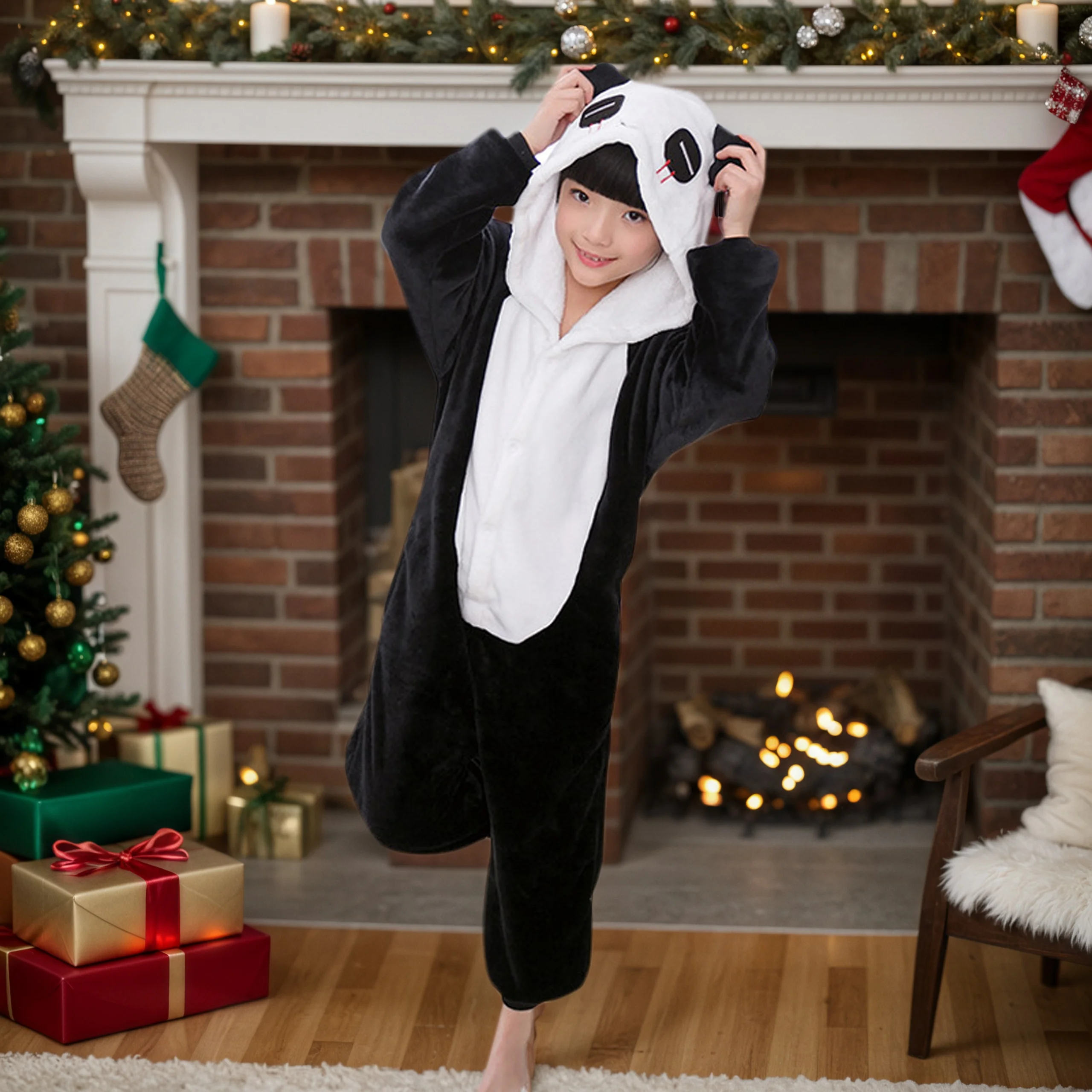بيجامات أطفال بيجامات الهالوين على شكل حيوانات Kigurumi Panda زي كارتون أنيمي ملابس تنكرية للأطفال الأولاد والبنات ملابس شتوية