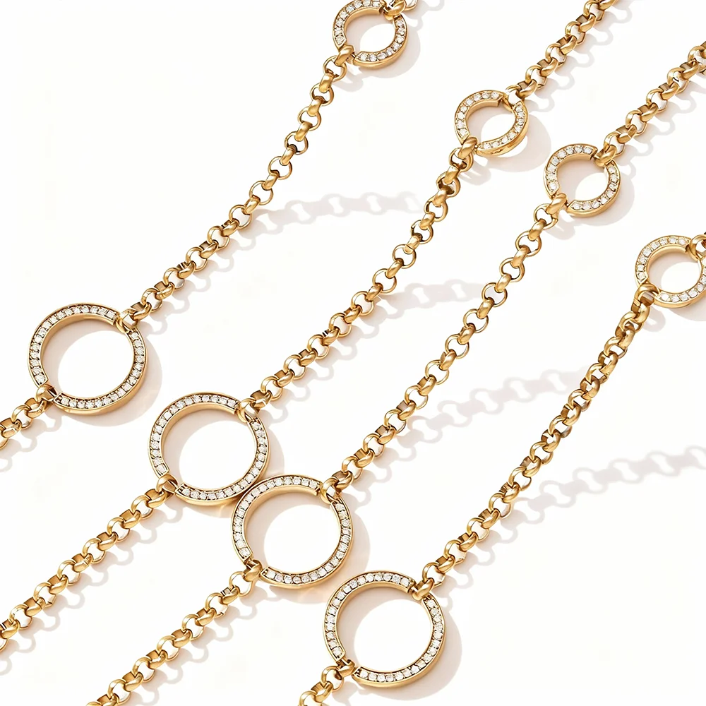 86 cm Lange Halskette Für Frauen Edelstahl Vergoldet Runde Glänzende Zirkon Anhänger Halskette frauen Luxus Schmuck