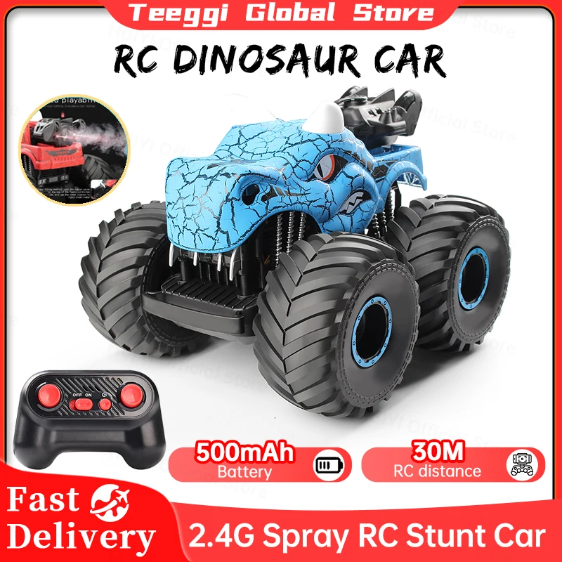 Teeggi 2.4G 공룡 스프레이 스턴트 자동차, 음악 멋진 조명 시뮬레이션, RC 오프로드 자동차 리모컨 장난감, 어린이 선물