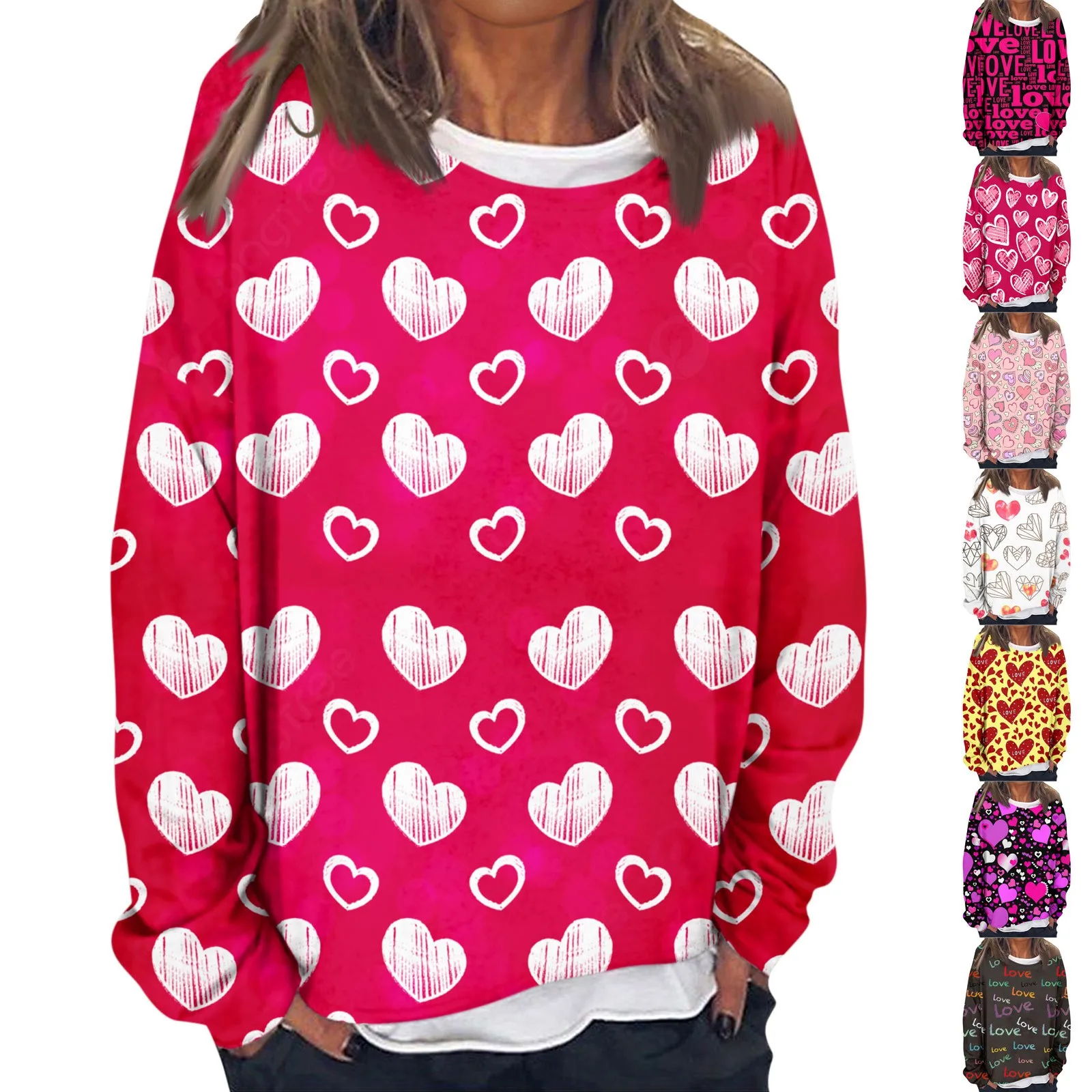 

Women's Fashionable Long Sleeved Top Valentine's Day Love Printed Round Neck Hoodie Youthful Versatile Hoodies ropa para mujer