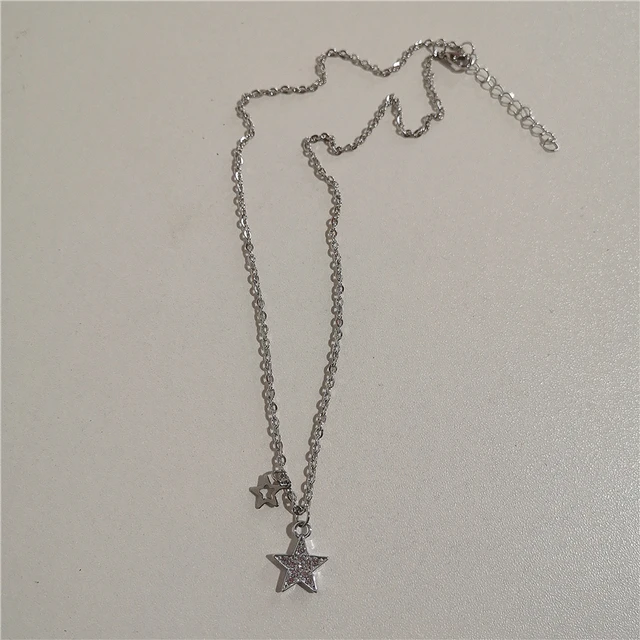 Vintage Punk Silver Color Star Pendant Bead Necklace