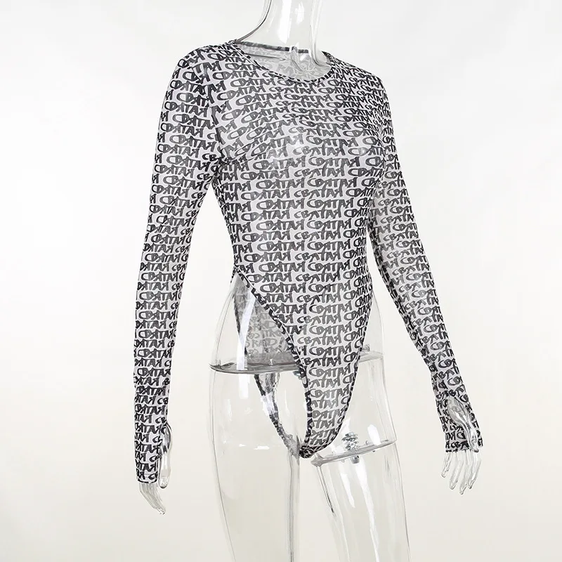 Character Print Long Sleeve Sexy Bodysuit Lingerie Para Mujer De Vestir Bodycon Graphic Aesthetic Clothes O-Neck Slim Streetwear