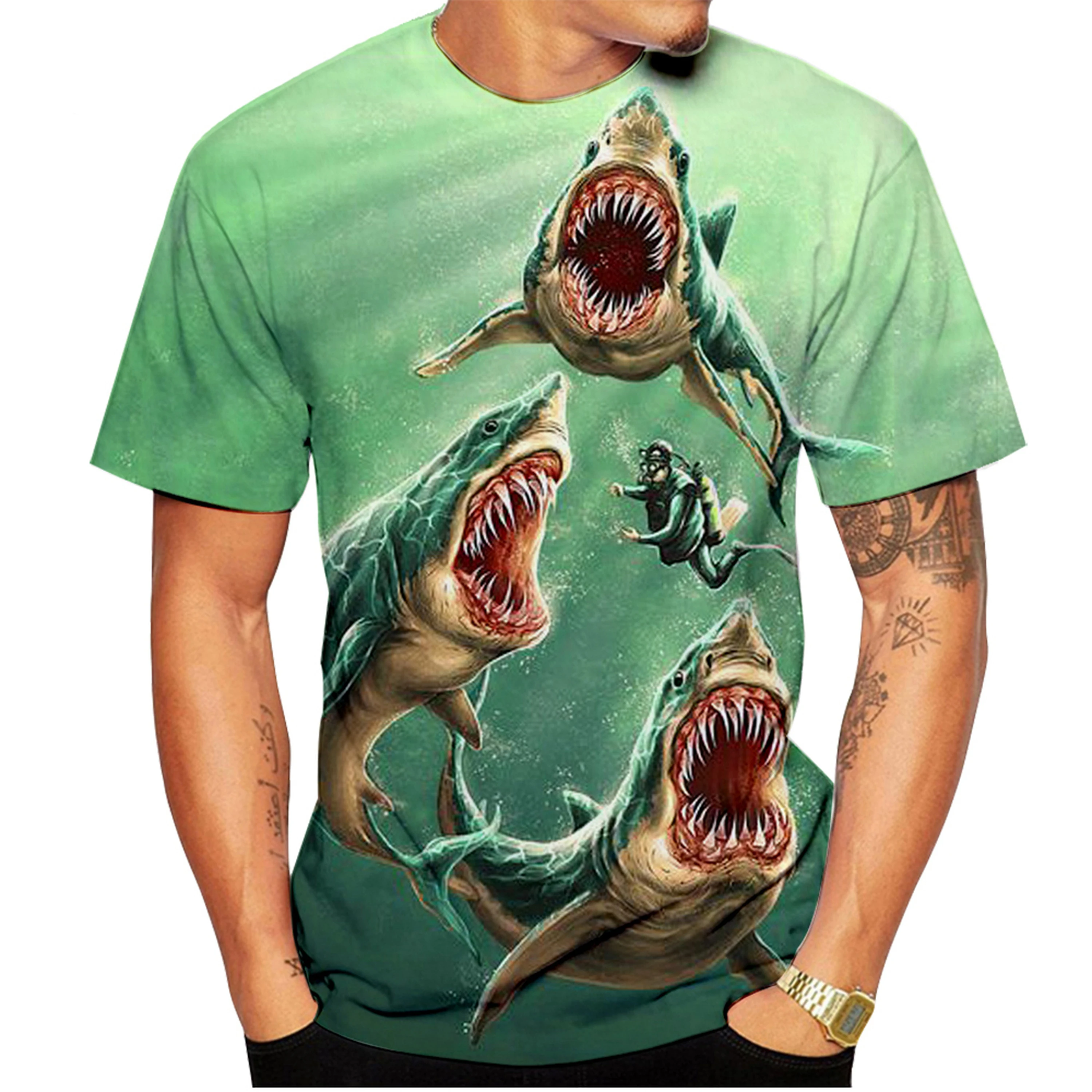

2023 New Fashion Shark Men and Women 3D Printing Casual Short-sleeved Creative T-shirt