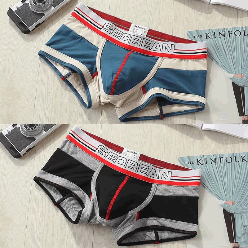 Men's Cotton Vintage Boxer Shorts Low-rise Underwear Patchwork Boxers 3 colors