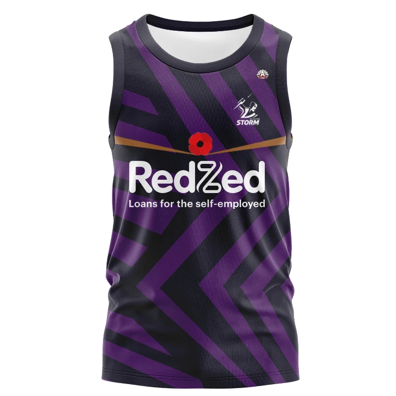 thumbnail image 1 of Camiseta sin mangas para hombre de rugby individual local/visitante/regimiento/indígena del Melbourne Storm 2024 (nombre y número personalizados), 1 of 4