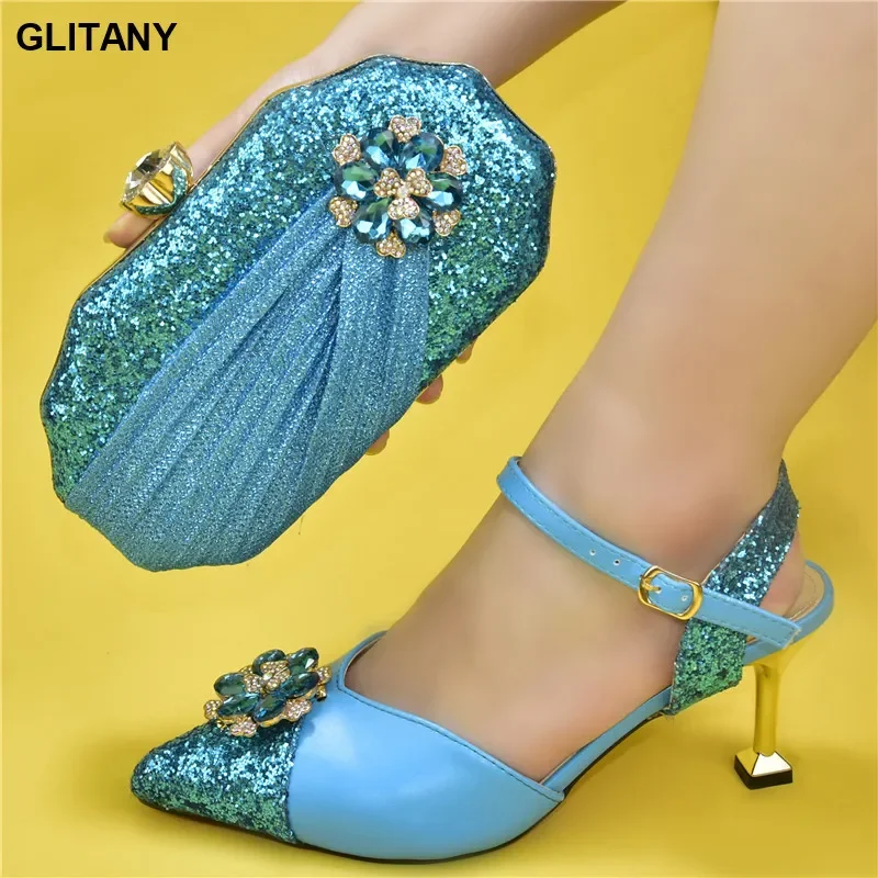 

High Quality African Shoes and Bag Set Decorated with Rhinestone 2024 Special Arrivals Wedding Nigeriain Shoes with Bag Set