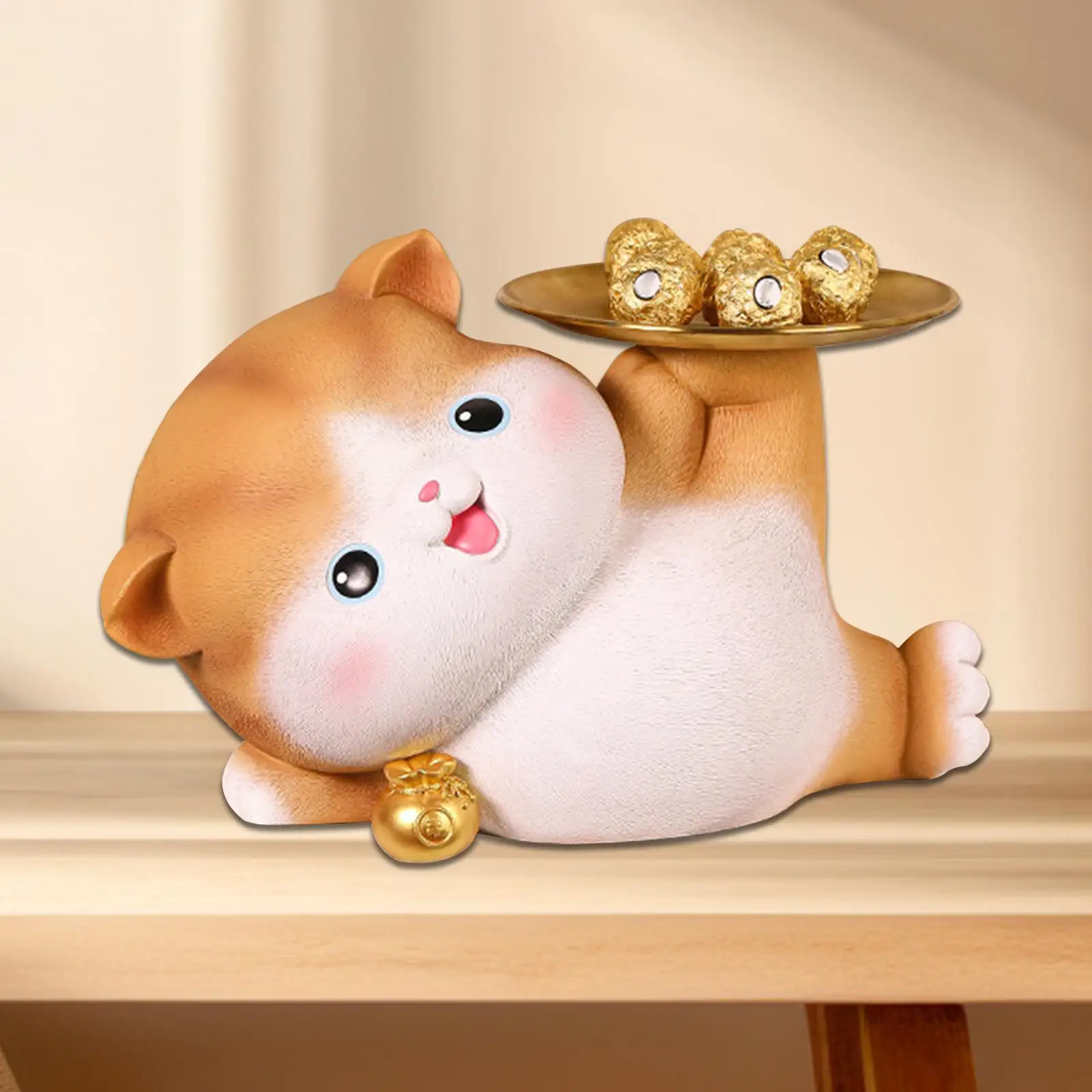Cat Statue Keys Holder Decoration Gifts Resin Figurine Figurine Jewelry Trinket Tray for Cabinet Book Shelf Bathroom Office Home