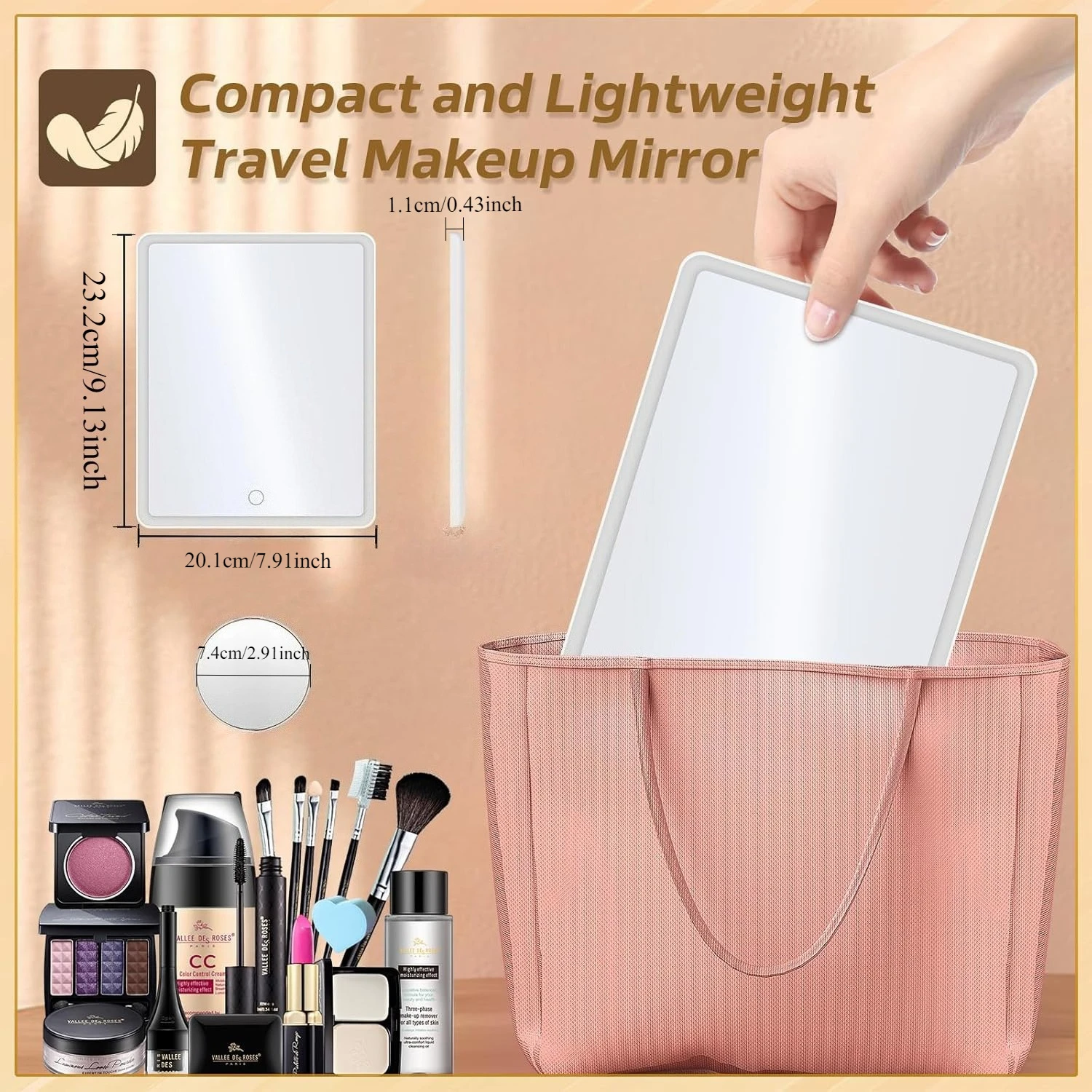 회전식 LED 화장 거울(10배 확대), 휴대용 화장대 거울, 데스크 조명 내장형 컴팩트 여행용 거울(선물용)
