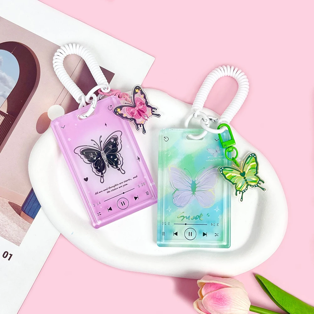 

Kpop Crystal Butterfly Photocard Holder ID Bus Credit Card Holder Y2k Transparent Idol Photo Protective Case School Stationery