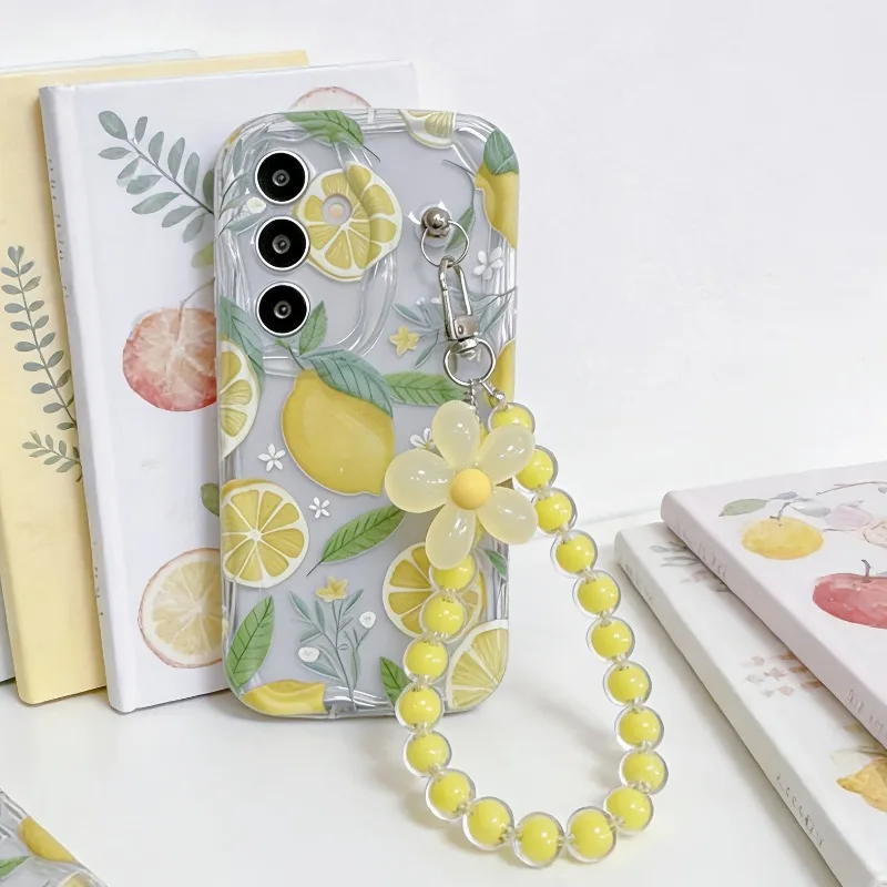 Vibrant Yellow Lemon Flower Lanyard Phone Case Cover
