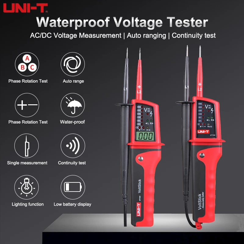 

UNI-T D Digital Voltmeter 12V-690V AC DC Voltage Detector 3 Phase Sequence Continuity Tester Phase Rotation Test Pencil