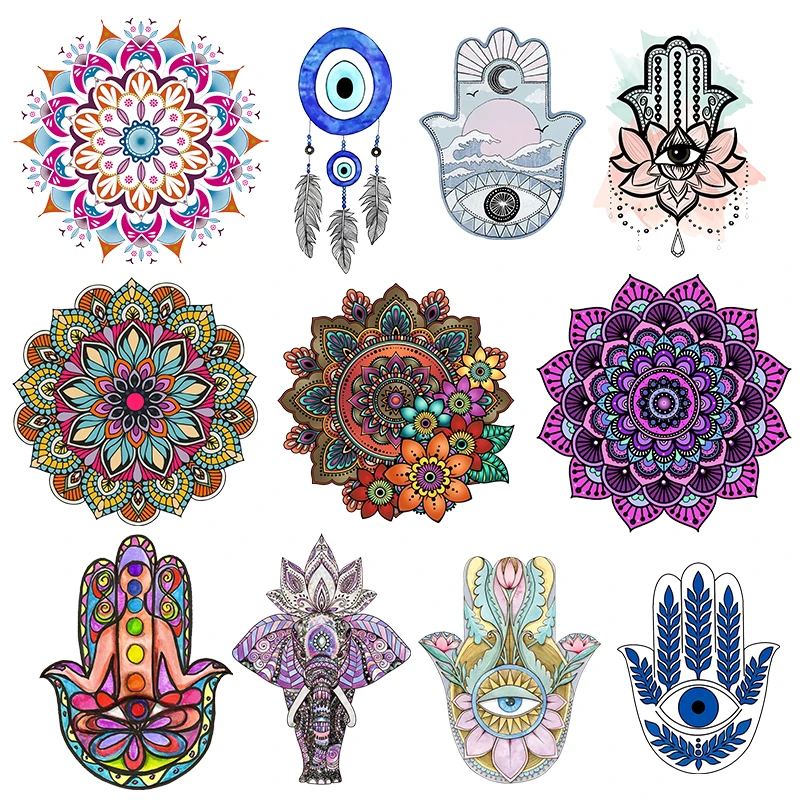 Iron on Patches Hand of Fatima Mandala Flowers Stripes Thermo Stickers on Clothes Heat Transfer Fusible Sticker Custom Patch heat transfer stickers clothing patches embroidered patches custom name patches tactical patches