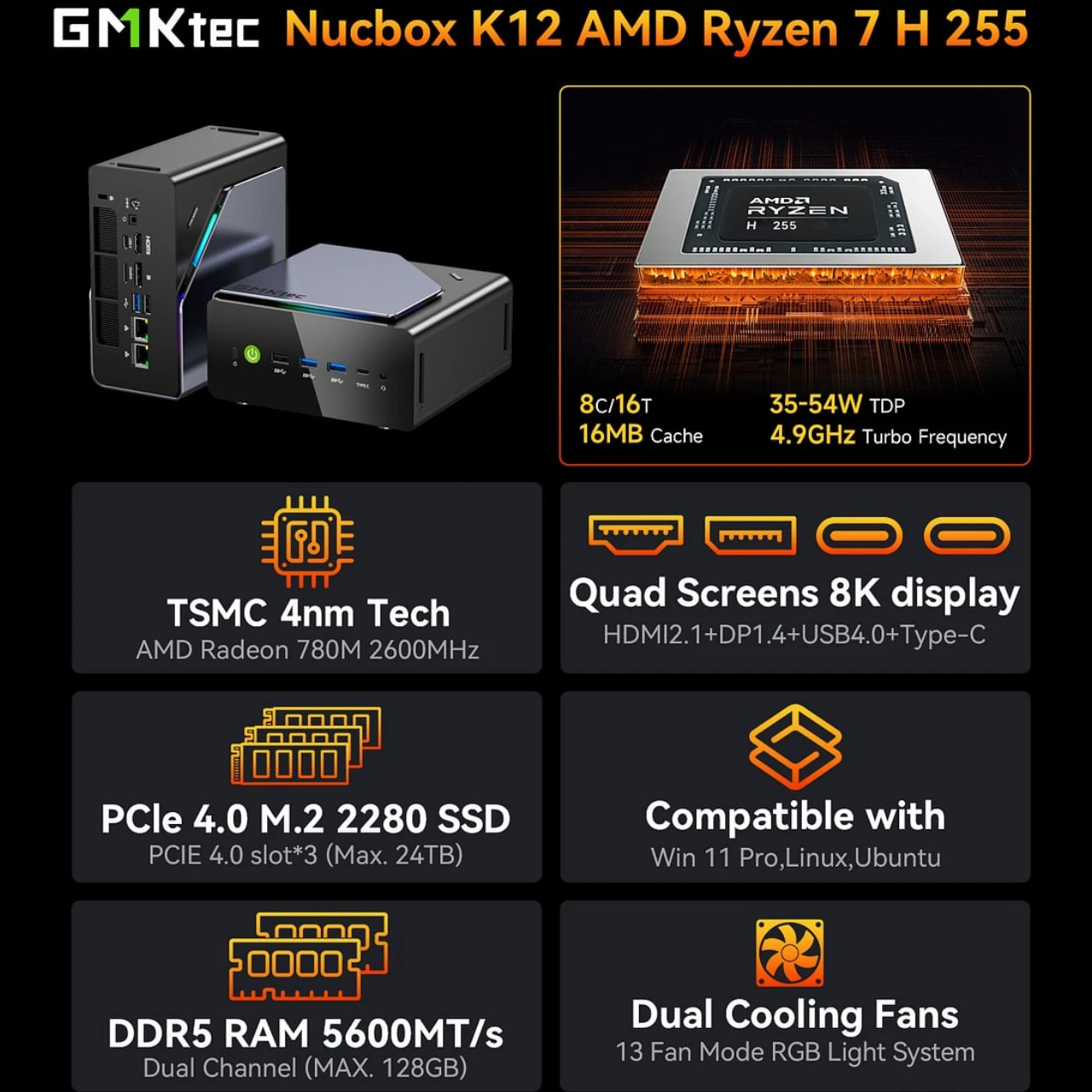 GMKtec K12 Gaming Mini PC AMD Ryzen 7 2
