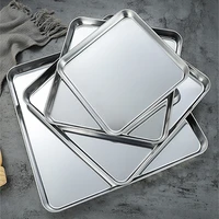 304 Flat Bottom Stainless Steel Square Tray Baking Pan Multifunctional Dessert Straight Edge Baking Tray Kitchen Storage Tools 2