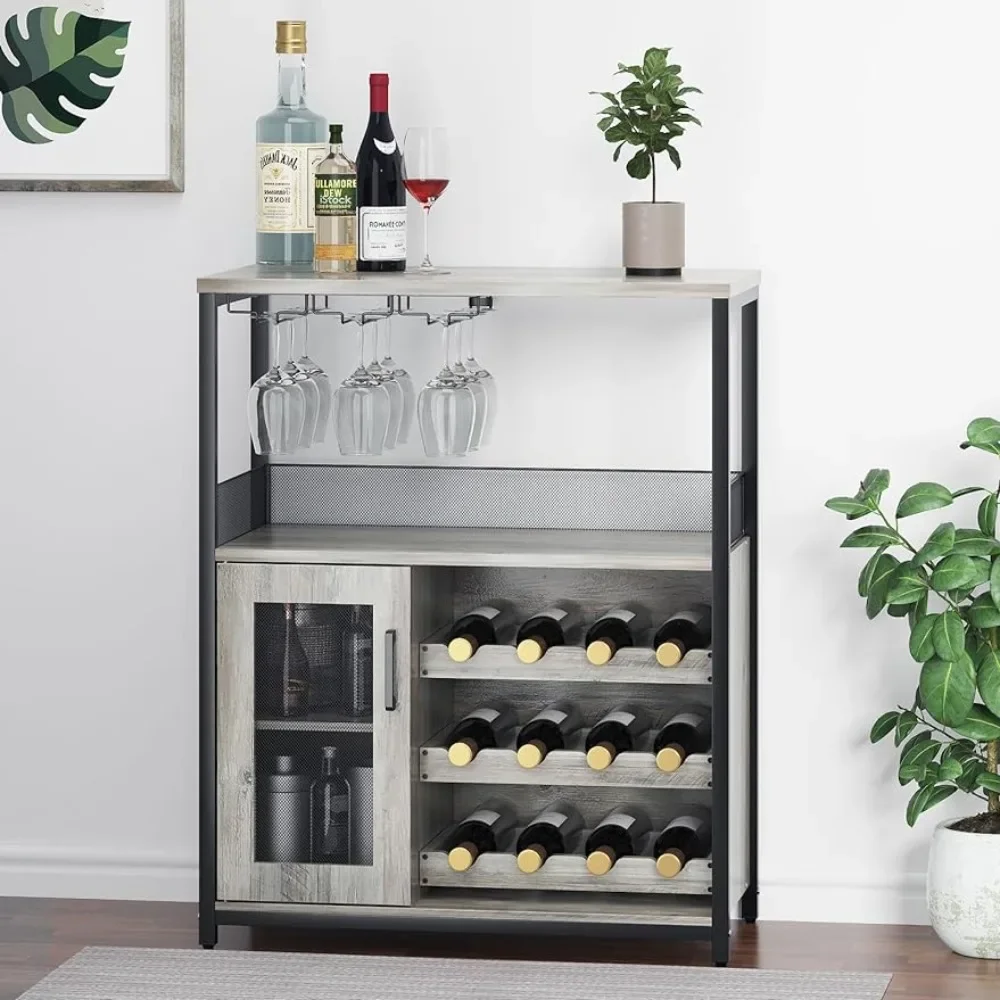 

Industrial Sideboard and Buffet Cabinet With Glass Holder and Mesh Door Wine Rack Grey Freight Free Home Kitchen
