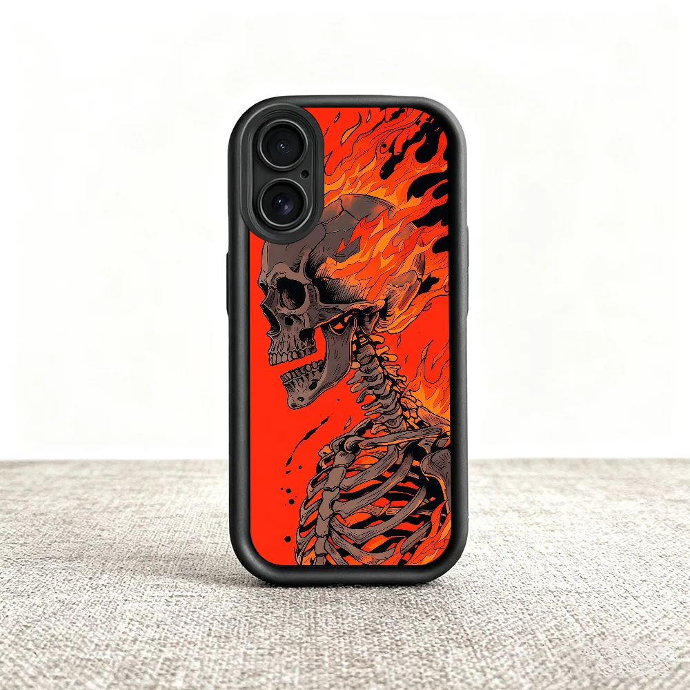 Skull Flame Embroidery Black Soft Shell Phone Case with Lens Protection